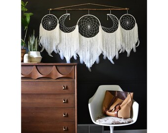 Dream Catcher Wall Hanging / Set of Five Dream Catchers  / Moon Phase / With Branch