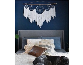 Moon Child Dream Catcher Wall Hanging // Set of 5 Dream Catchers //  Moon Phase Dream Catcher Set + Branch