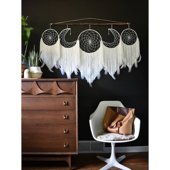 Dream Catcher Wall Hanging / Set of Five Dream Catchers  / Moon Phase / With Branch