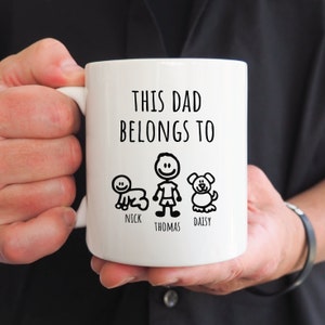 Personalized Dad Mug, Personalized Dad Gifts, Dad Mug With Kids Names, This Dad Belongs To, Stick Figure Family, Fathers Day, Dad Birthday