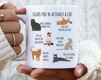 Signes que vous êtes en fait un chat, tasse de chat, dame de chat fou, cadeau pour les propriétaires de chats, cadeaux pour les amoureux des chats, cadeau du propriétaire de chat, cadeau introverti, antisocial