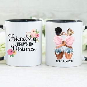 Friendship Knows No Distance, Personalized Best Friend Gift, Long Distance Gift, Best Friend Mug, Gift For Bestfriend, Moving Gift For Her