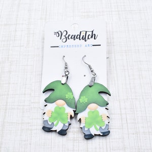 Sharmrock Earrings - Gnome Earrings - St. Patricks Day Accessories  - St Paddy's Day - Gnome Leprachaun Dangle Earrings - Green Lucky