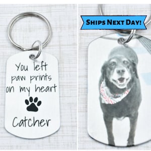 You left Paw Prints on My Heart - Your Custom Pet Name - Pet Remembrance Keychain - Pet Loss Gift - Pet Sympathy Gift - Dog Photo Keychain -