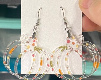 Pumpkin Earrings - Acrylic Pumpkin Shaped Earrings -  Fall Earrings - Autumn Pumpkin Earrings - Cute Pumpkin Dangle Earrings  Halloween