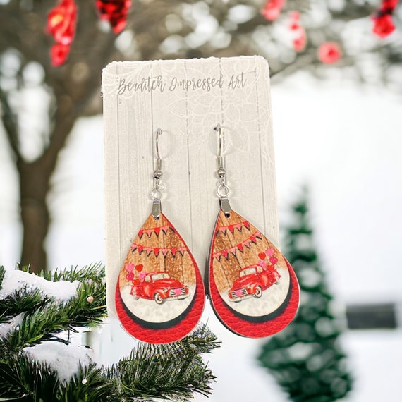 Pink Christmas Trucks Earrings Pink Christmas Trucks Earrings