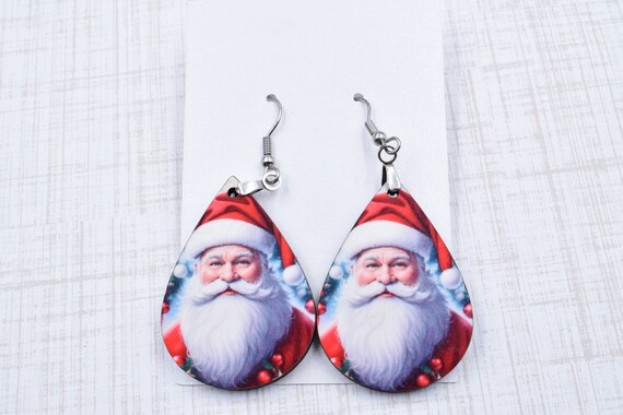 Santa Earrings Santa Tear Drop Earrings Red Santa Christmas