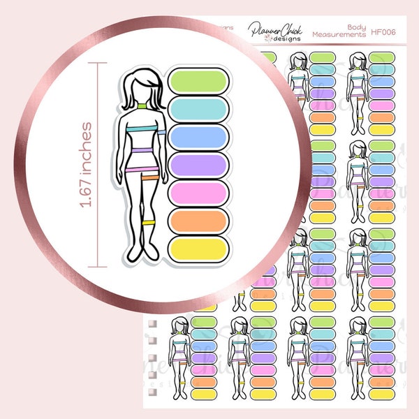 Body Measurements Planner Stickers for Erin Condren planner, yearly goals page, fitness, weight loss, health, measurement tracker