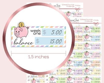 52 Week Savings Challenge Planner Stickers: Erin Condren, Happy Planner