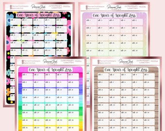 One Year Weekly Weight Tracker - Jumbo Sticker - Weight Loss Chart