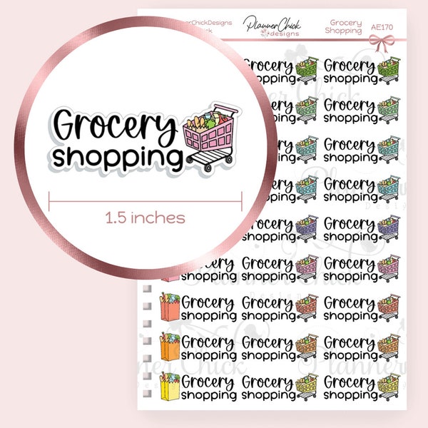 AE170 ~ Grocery Shopping Planner Stickers for Erin Condren Life Planner, functional stickers for Happy Planner, groceries, shopping carts