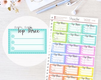 Top Three Checklist Planner Stickers: Rainbow Ombre Half-Box