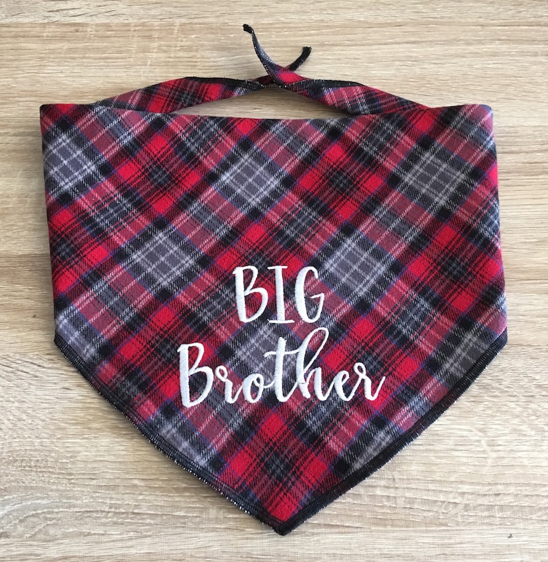 Rustic flannel plaid Great for Pregnancy pics Big Brother or Sister monogram on the front Big Sis too Big Brother Dog Bandana