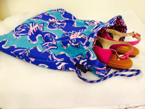 Items similar to Aqua and Royal Blue Tribal Print Shoe Bag. Sized to ...