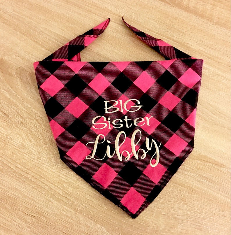 Big Sister dog bandana Buffalo plaid pink and personalized Etsy