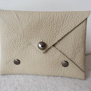Beige Leather Envelope Wallet, Boho Purse, Credit Card Holder, Pocket Size Purse, Party Wallet, Mini Envelope Wallet, Business Card Holder