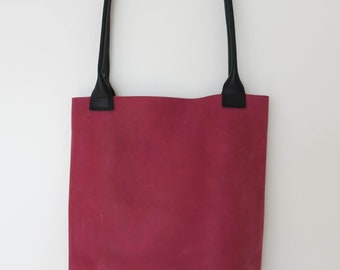 Leather Tote Bag, Pink Black Leather Shopper Bag, Large Handbag, Large Tote Bag, Shoulder Bag, Leather Tote, Gift For Her, Red Leather Tote