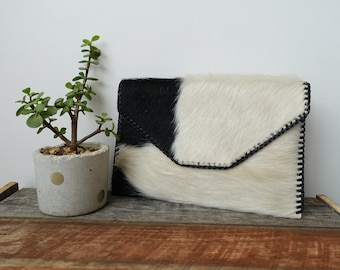 Cowhide Clutch, Hair on Hide Clutch, Purse, Wallet, Travel Pouch, Fur Clutch, Cowhide Fur Purse, Black Cowhide, White Cowhide, Makeup Bag