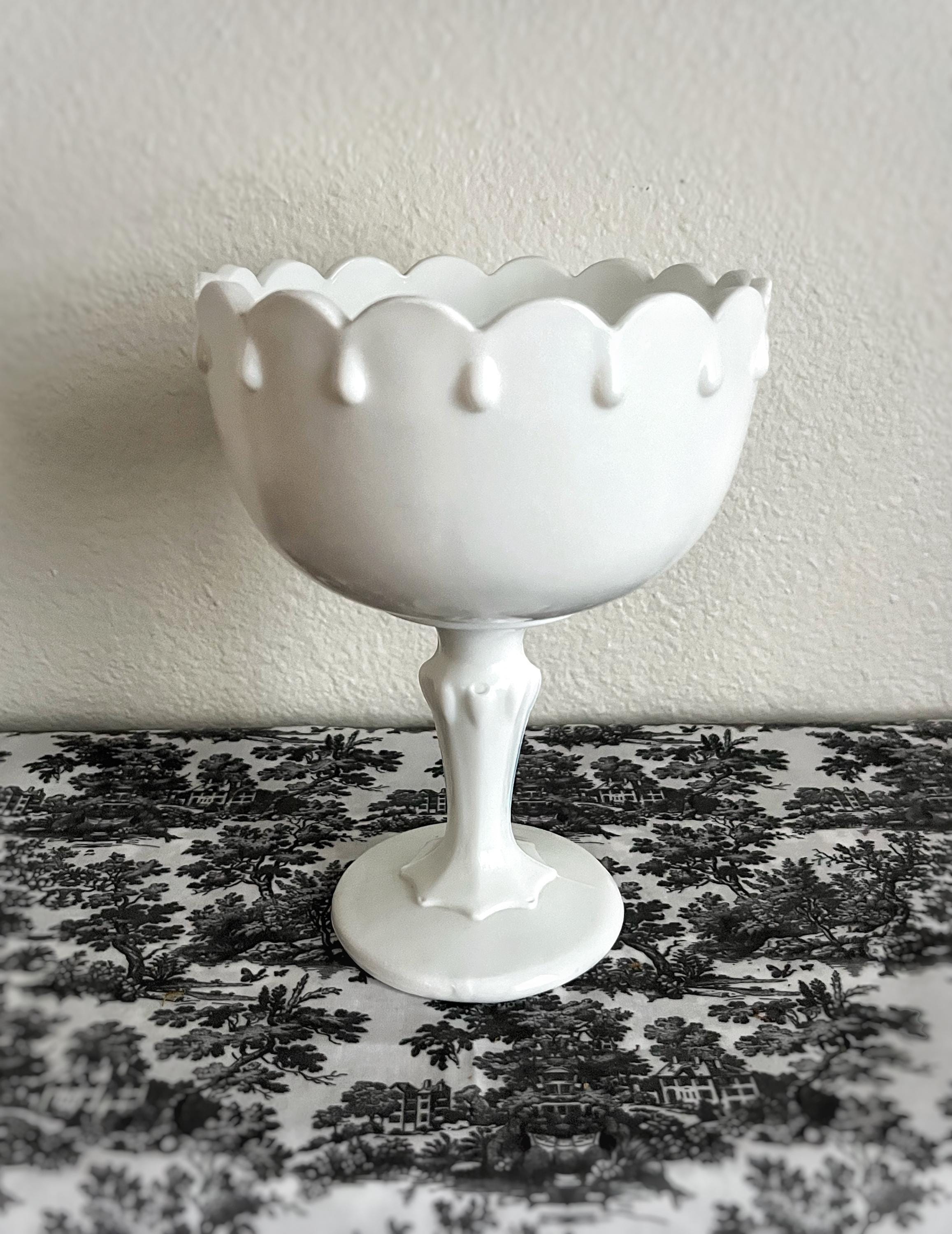 Vintage Milk Glass Pedestal Compote Bowl, Footed Vase With Tear Drop ...