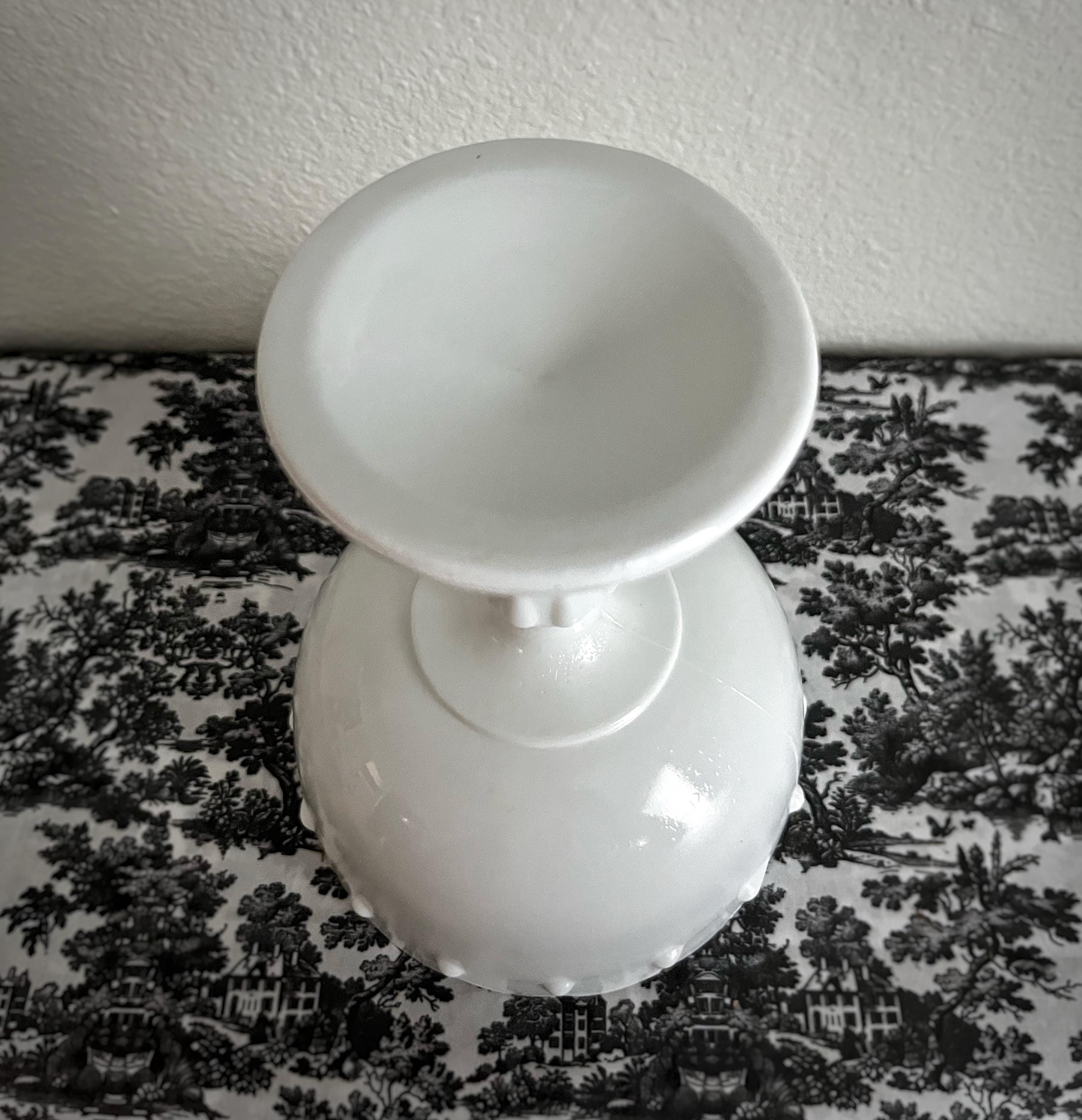 Vintage Milk Glass Pedestal Compote Bowl, Footed Vase With Tear Drop ...