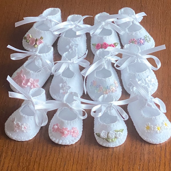 Preemie Girl Felt Booties, Special Occasion, Christening Shoes, Color White, 2 inches, 2-1/2 Inches, 3 Inches