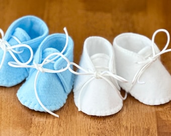 Preemie Boy Girl Felt Shoes, Special Occasion, Christening Shoes, Colors White, Baby Blue, 2-1/2 Inches, 3 Inches