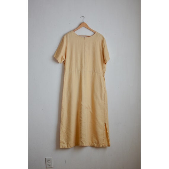 Vintage linen dress yellow slip on size Large 100… - image 3