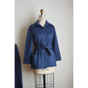 Vintage blue two piece set 1970's size Medium long sleeve disco romantic buttoned down fitted image 6