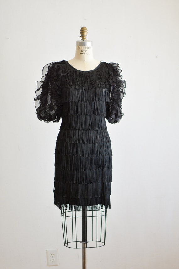 Vintage black 1980's ruffled dress puffer shoulder