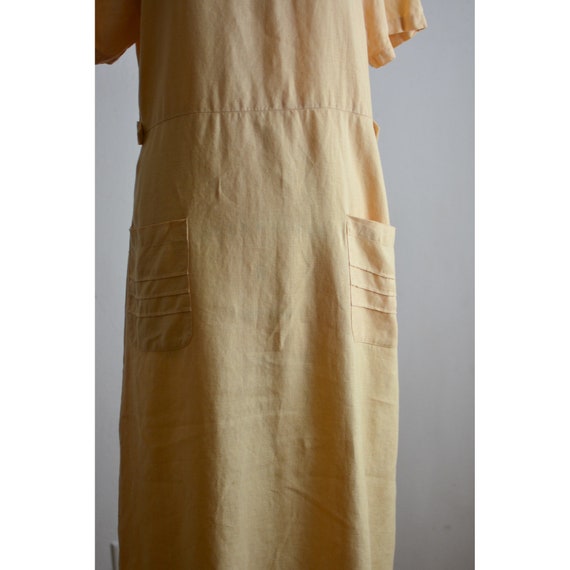 Vintage linen dress yellow slip on size Large 100… - image 6