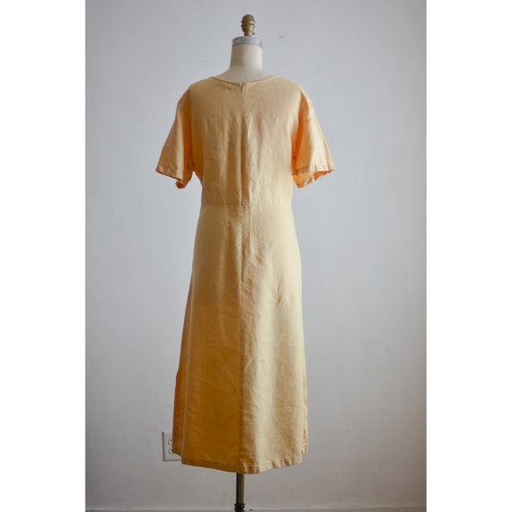 Vintage linen dress yellow slip on size Large 100… - image 7