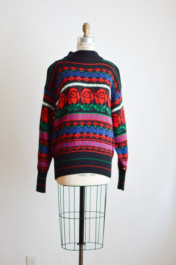 Vintage sweater roses novelty print mohair size La