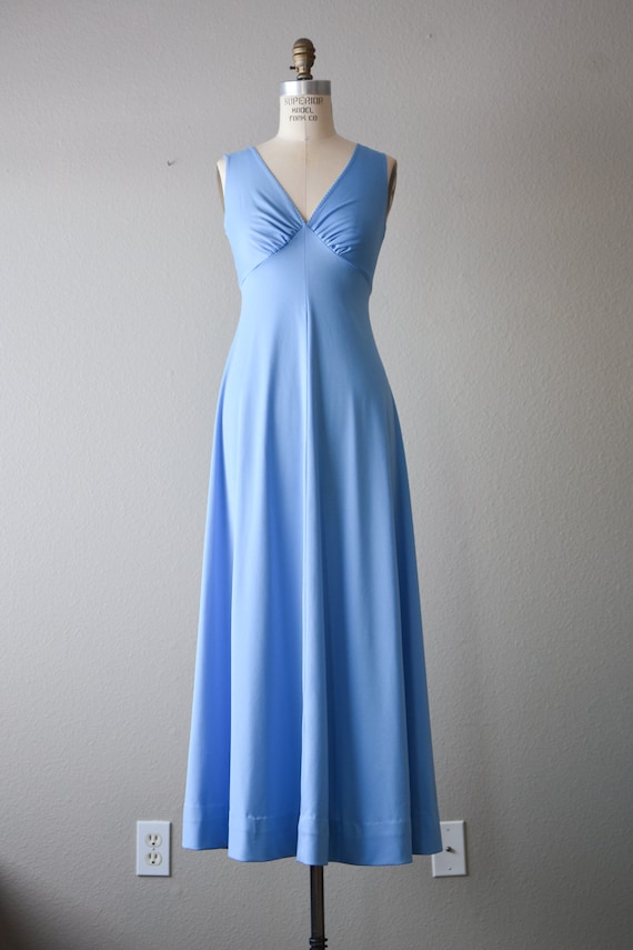 Vintage 1970's blue maxi dress fit and flared roma