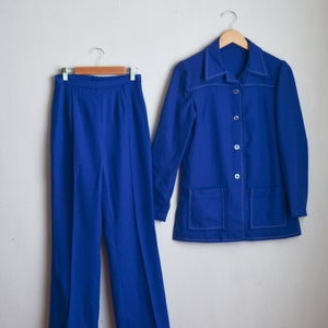 Vintage wool set blue two piece royal blue buttoned down size small