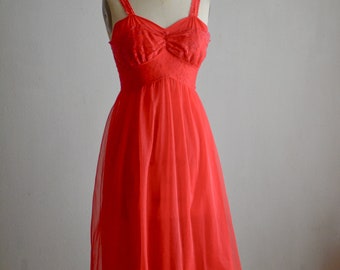 Vintage red slip dress 1950's size small fit and flared romantic trillium lingerie red nightgown y2k