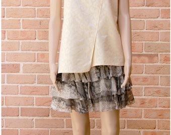 Beige Pleated Print Silk Top/VH1601TP2004BG