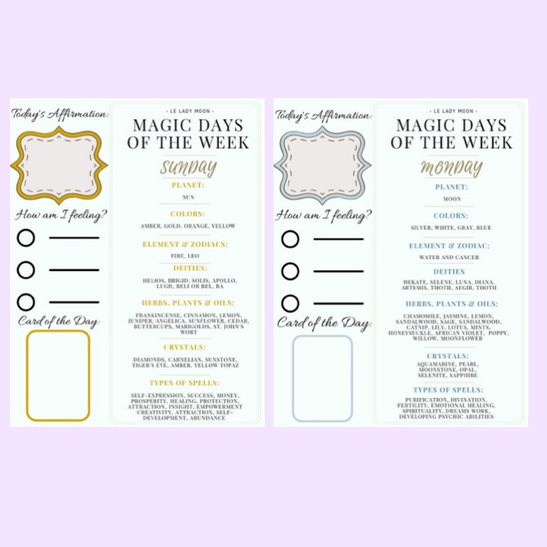Magic Days of the Week Journal Printable, PDF Download, Book of Shadows ...