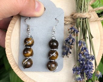 Tigers Eye Gemstone Earrings / Grounding / Strength / Luck / 10 mm