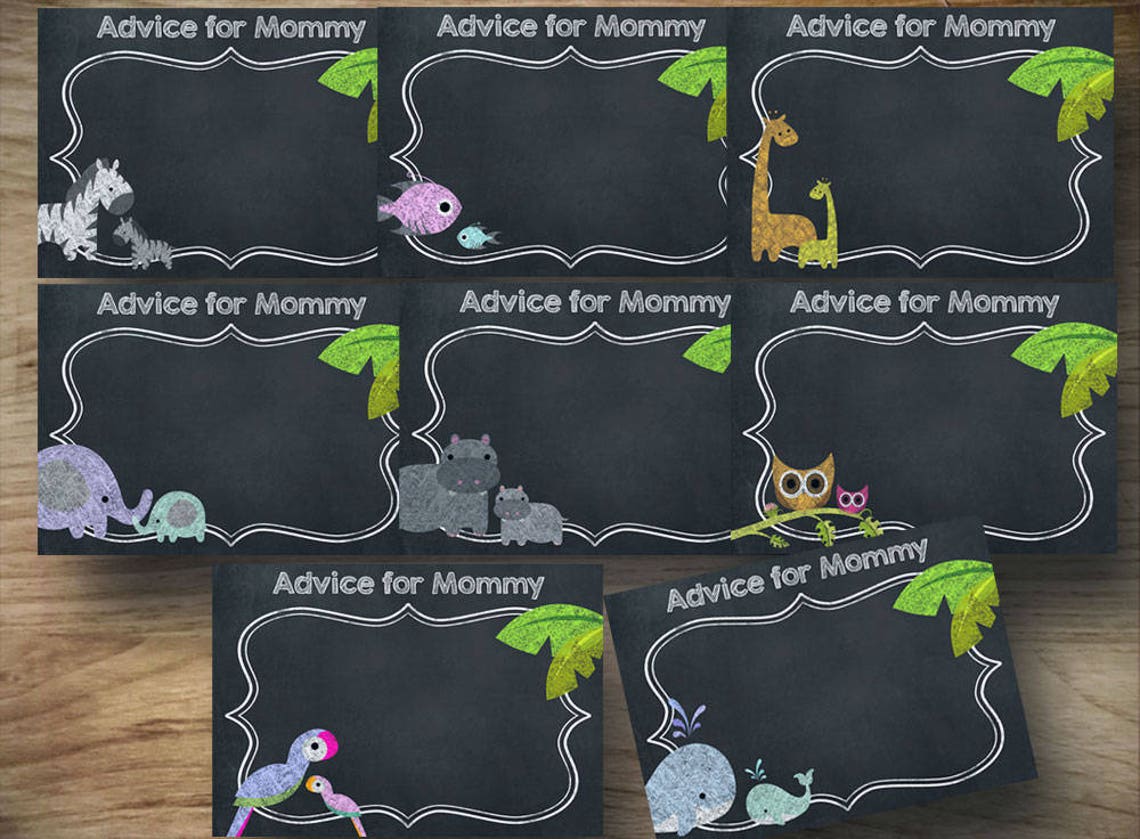 Chalkboard Zoo / Jungle / Zoo / Advice for Mommy Cards Etsy