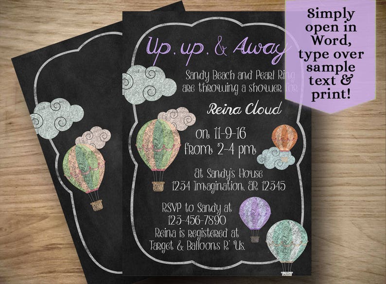 Hot Air Balloons Baby Shower Invitation DIGITAL DOWNLOAD Etsy