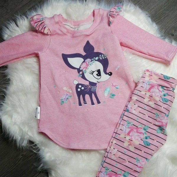 Deer boho baby girl flutter tunic leggings 3-6 month