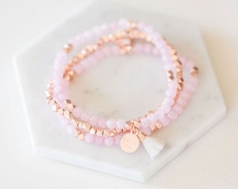 Rose Quartz Embrace Set Gemstone Beads |  Real Rose Quartz Crystals Essential Oil Diffuser Bracelets