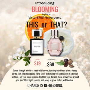 BLOOMING Inspired by V&R FLOWERBOMB Perfume for Women Extrait De Parfum Bergamot Jasmine Orange Vanilla Nutmeg Rose Essential Oils image 3