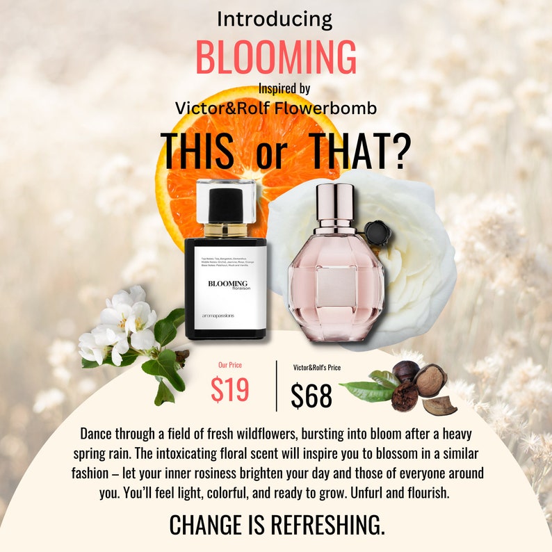 BLOOMING Inspired by V&R FLOWERBOMB Perfume for Women Extrait De Parfum Bergamot Jasmine Orange Vanilla Nutmeg Rose Essential Oils image 3