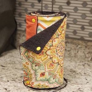 Toalhas de papel reutilizáveis // Chevron Mandala Laranja // Toalhas de papel ecológicas com ou sem botões de pressão // Toalhas de papel laváveis para cozinha