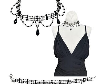 Handmade black beaded choker necklace