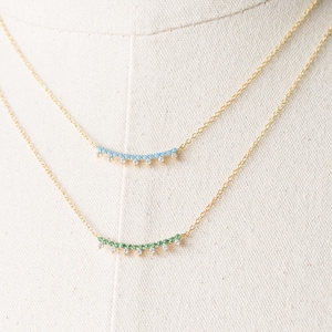 Gold Vermeil Flower Bar Necklace: Turquoise or Green CZ Gemstone