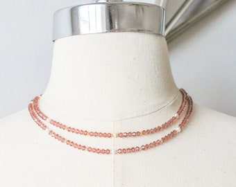 Dainty Pink Necklace,Crystal Necklace,Minimalist Necklace,Dainty Pink Choker,Layered Necklace,Dainty Bead Necklace,Pink Choker Necklace