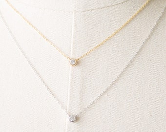 Tiny cz necklace,CZ Necklace,Layered Necklace,Gold Filled,Sterling Silver,minimalist jewelry,minimalist necklace,dainty gold necklace