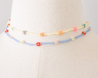 Flower Necklace,Beaded Neckless,Beaded Choker,Choker Necklace,Layered Necklace,Boho Necklace,Dainty Necklace,Minimalist Necklace